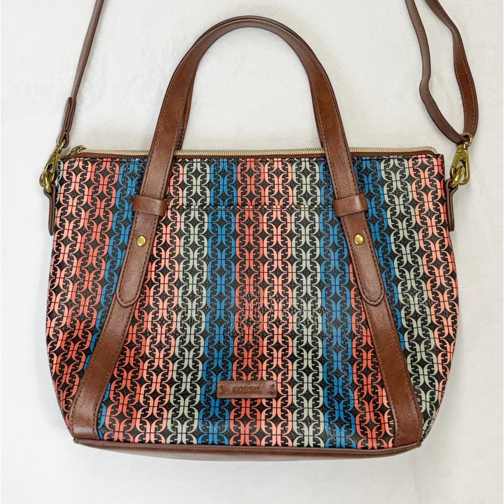 Fossil Avondale Satchel Faux Leather Crossbody Top Handle Purse